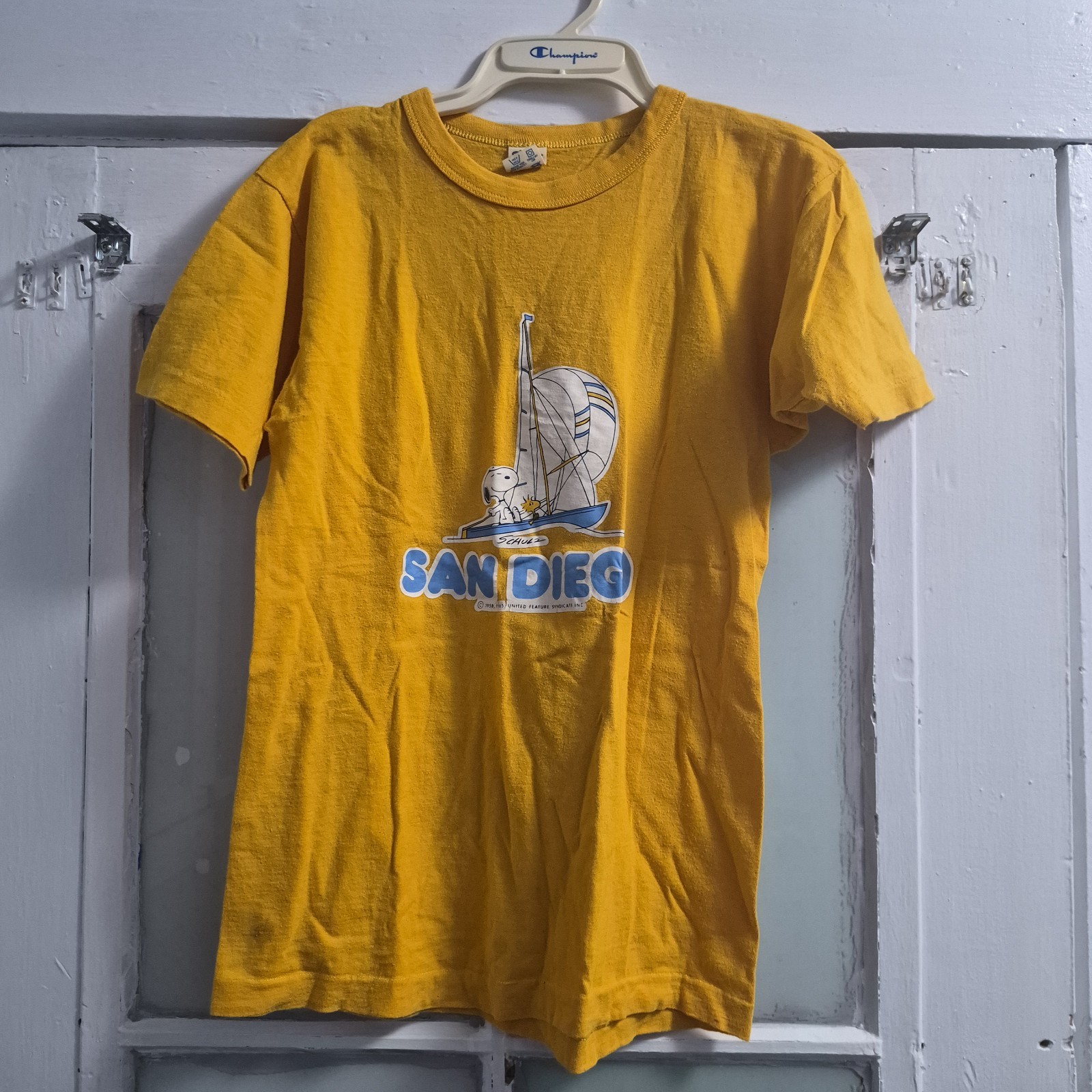 Vtg 80s Champion Snoopy Peanuts San Diego Sailing T Shirt Medium 100% Cotton
