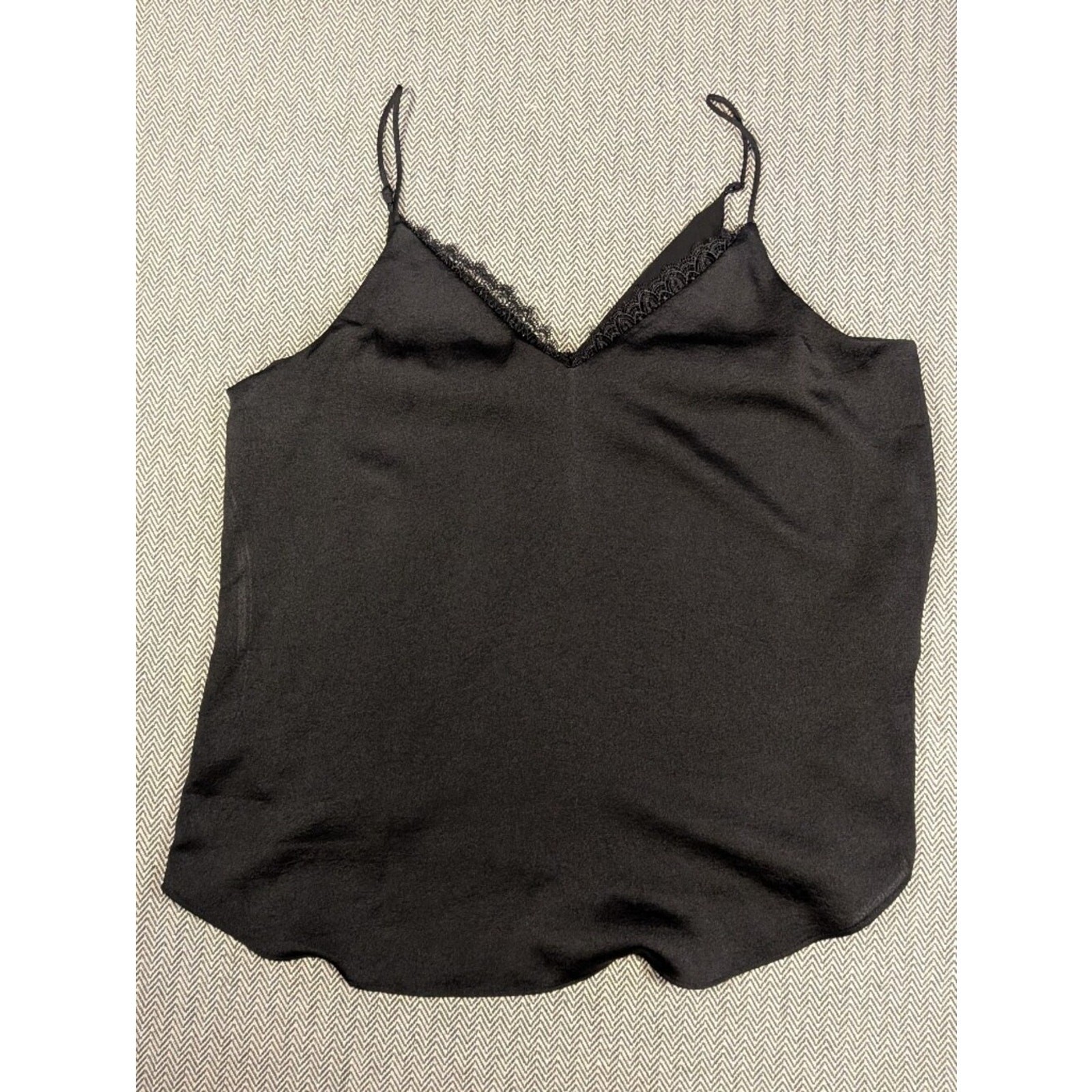Black Satin-like Cami with Lace Size Large- Going out Dark Romance Sexy Goth