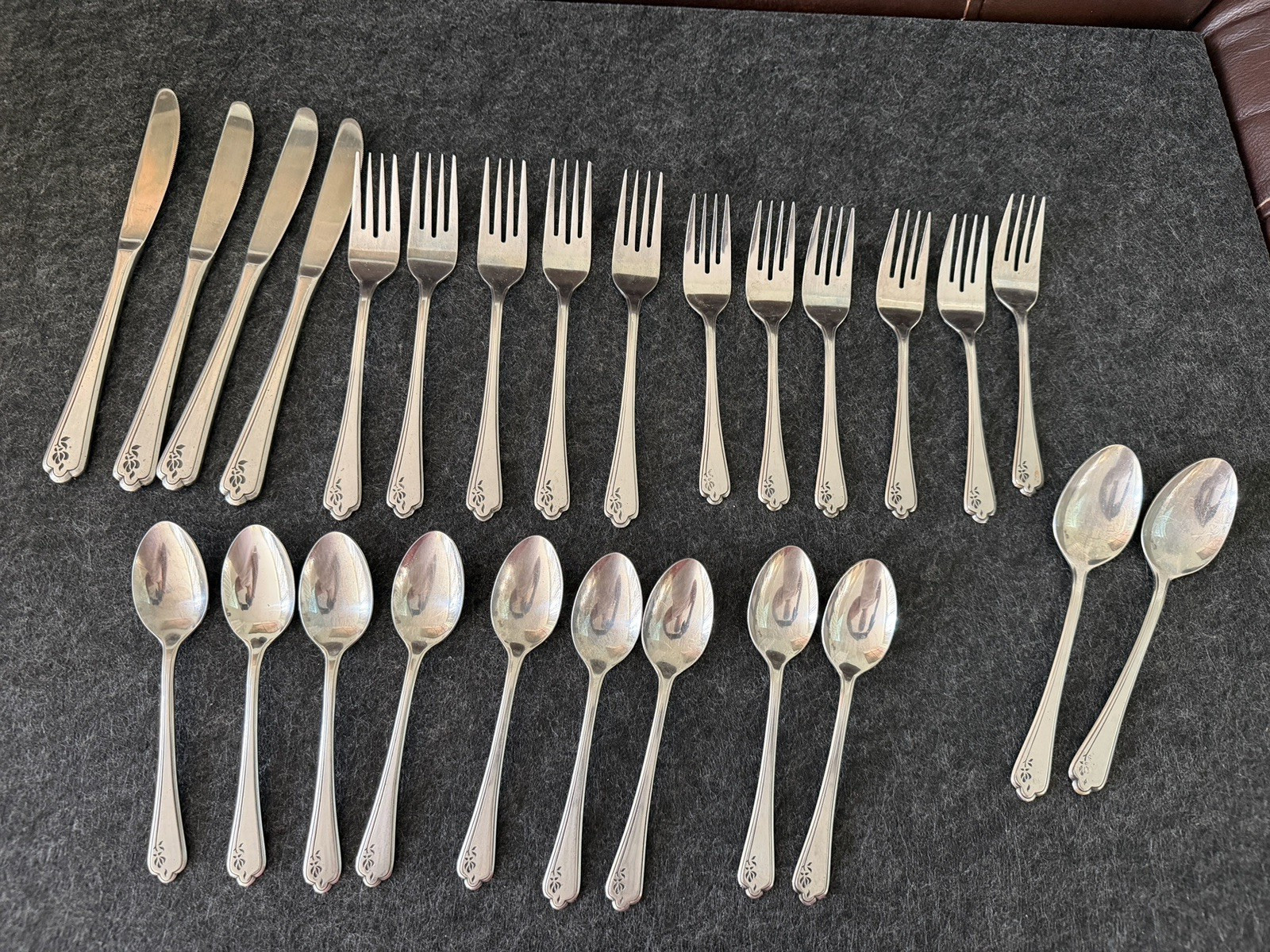 Vintage Imperial Stainless Flatware 26 PCS Set Rose Image Teaspoons Forks Knives