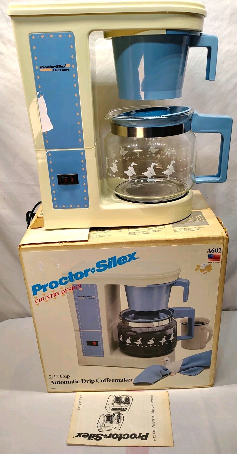 VINTAGE PROCTOR SILEX COUNTRY GEESE HEARTS DESIGN 2-12 CUP COFFEEMAKER Works VINTAGE PROCTOR SILEX COUNTRY GEESE HEARTS DESIGN 2-12 CUP COFFEEMAKER Works