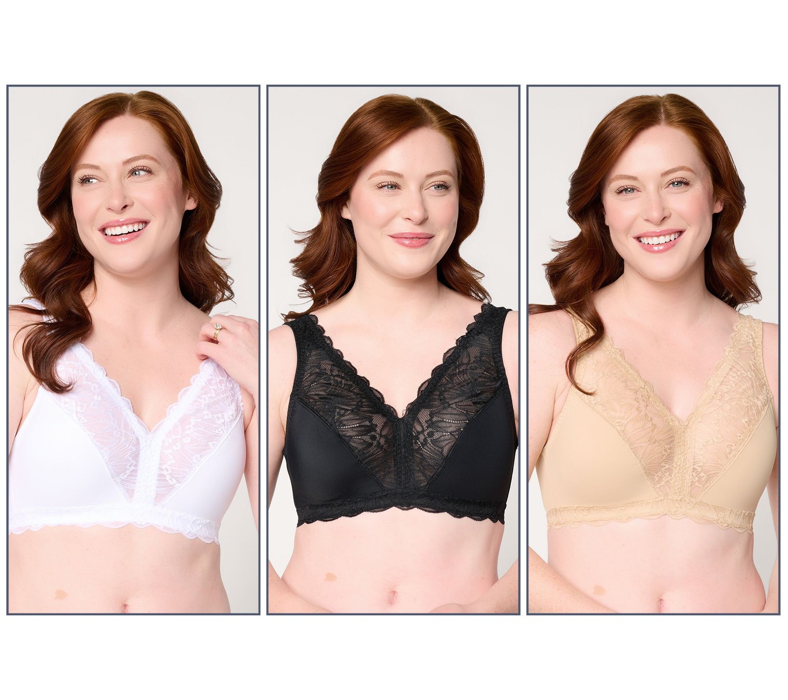 Breezies Soft Support Lace Wirefree Unlined Bra Set of 3 Basic 1X New Breezies Soft Support Lace Wirefree Unlined Bra Set of 3 Basic 1X New