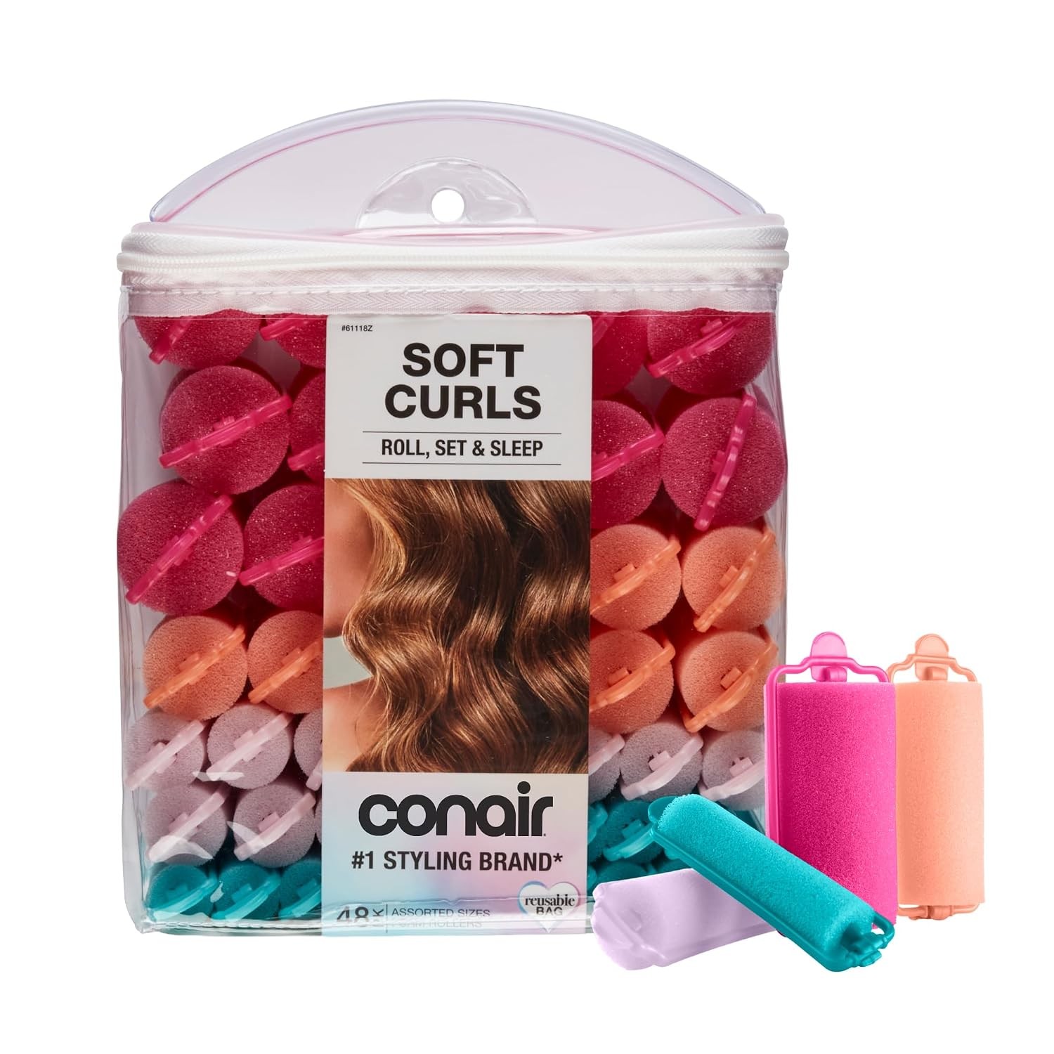 Conair Heatless Curls Hair Rollers 48 Count Assorted Snap Closure Heatless Conair Heatless Curls Hair Rollers 48 Count Assorted Snap Closure Heatless