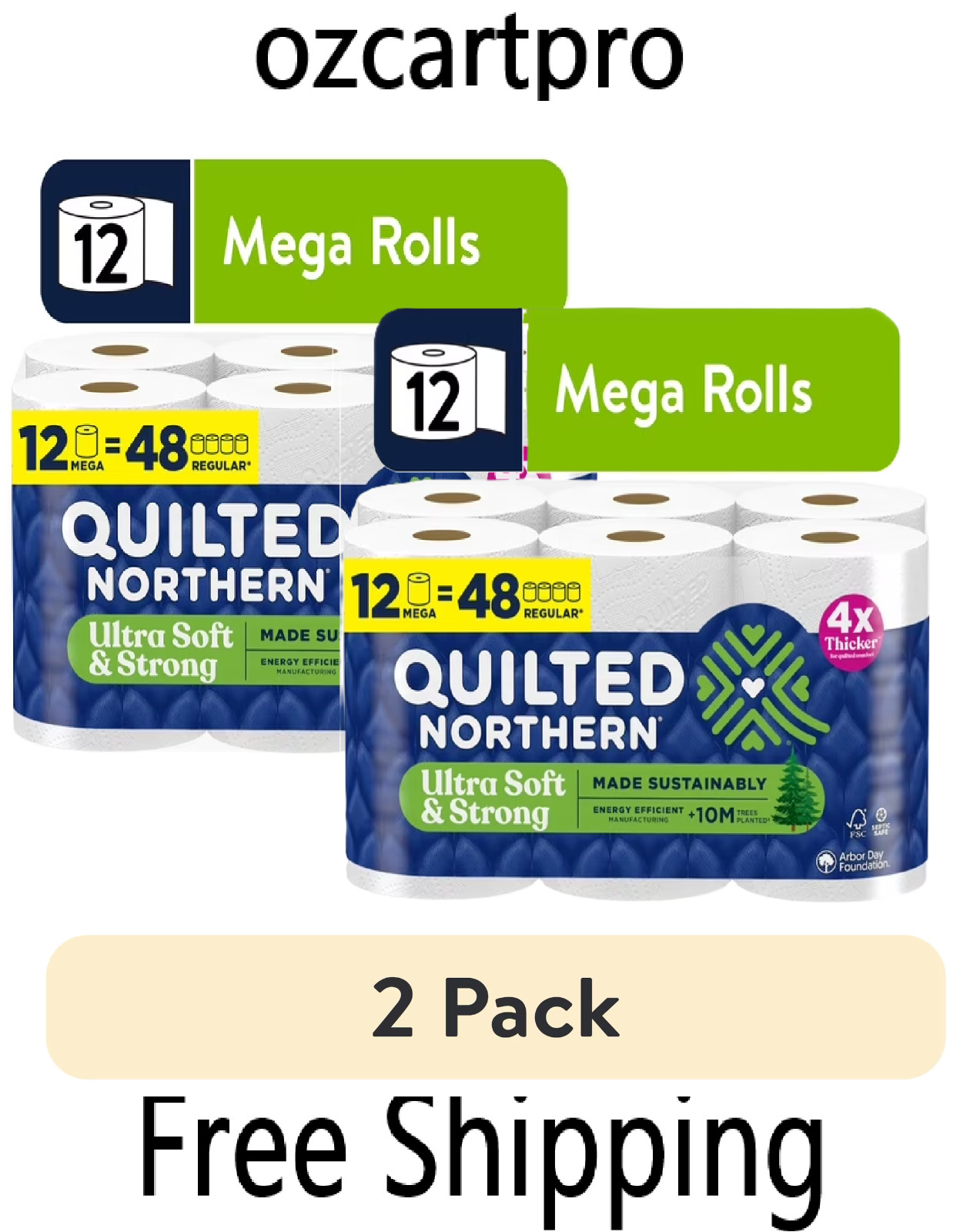 Quilted Northern Ultra Soft & Strong 2-Ply Toilet Paper,2 Pack of 12 Mega Rolls