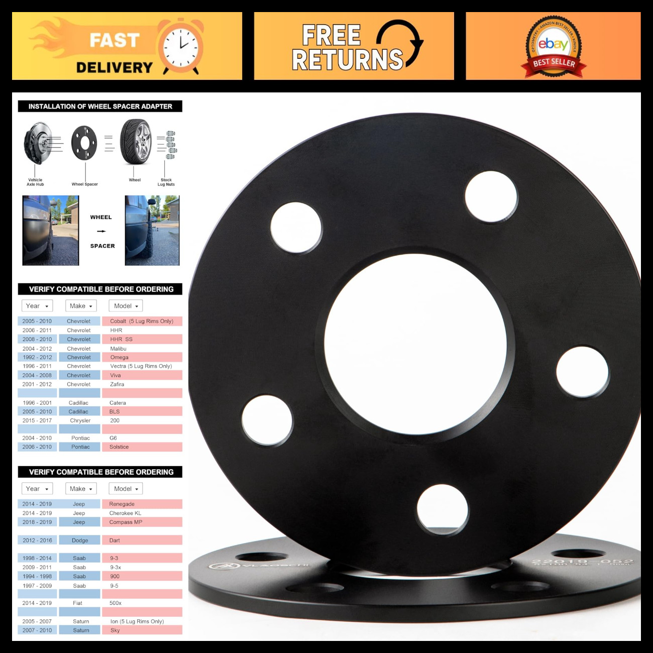 5mm Hubcentric Wheel Spacers 5x110 for Jeep, Chevy, Pontiac, Saab - 2 Pack 5mm Hubcentric Wheel Spacers 5x110 for Jeep, Chevy, Pontiac, Saab - 2 Pack