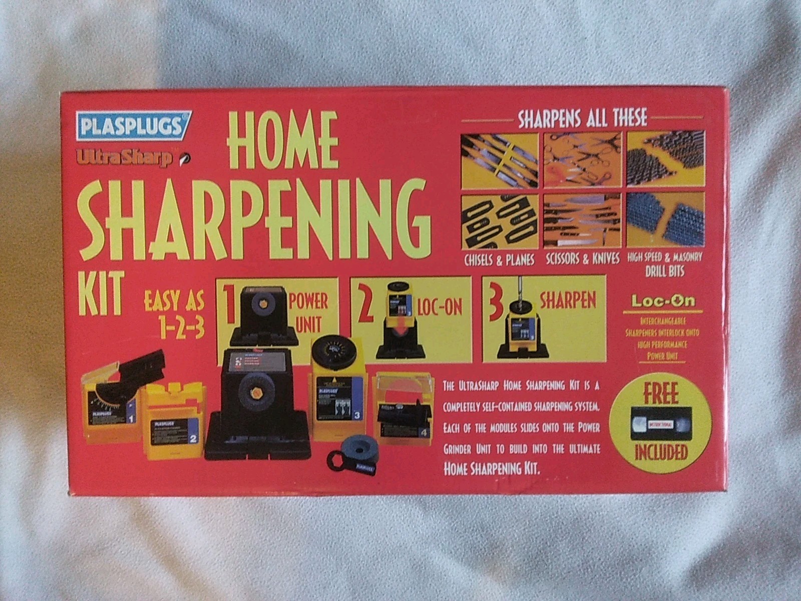 New, Vintage Ultra Sharp Home Sharpening Kit w/ Manual & VHS Tape, Plasplugs New, Vintage Ultra Sharp Home Sharpening Kit w/ Manual & VHS Tape, Plasplugs