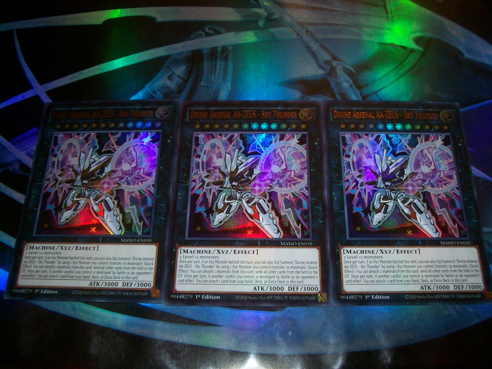 3x Divine Arsenal AA-ZEUS - Sky Thunder 1st Edition Ultra Rare MAMO-EN035 3x Divine Arsenal AA-ZEUS - Sky Thunder 1st Edition Ultra Rare MAMO-EN035