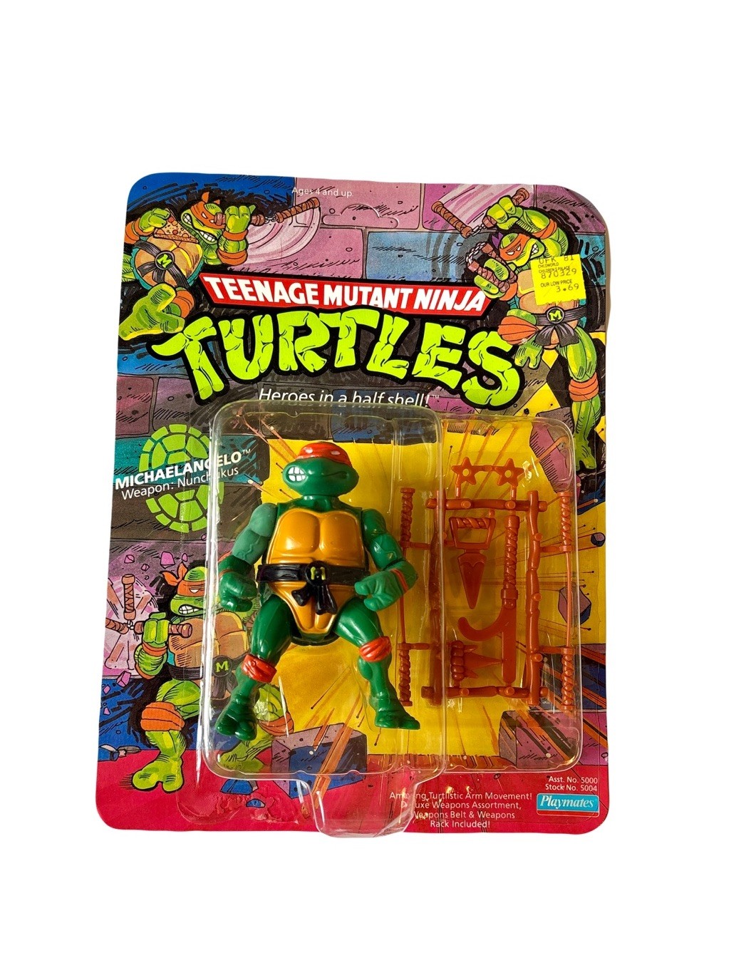 1988 TMNT Michelangelo 10 Back MOC Sealed Playmates #5004 Vintage Ninja Turtles 1988 TMNT Michelangelo 10 Back MOC Sealed Playmates #5004 Vintage Ninja Turtles