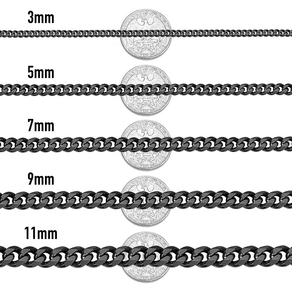 3/5/7/9/11mm Mens Black Stainless Steel Cuban Curb Link Chain Necklace 18-26 3/5/7/9/11mm Mens Black Stainless Steel Cuban Curb Link Chain Necklace 18-26