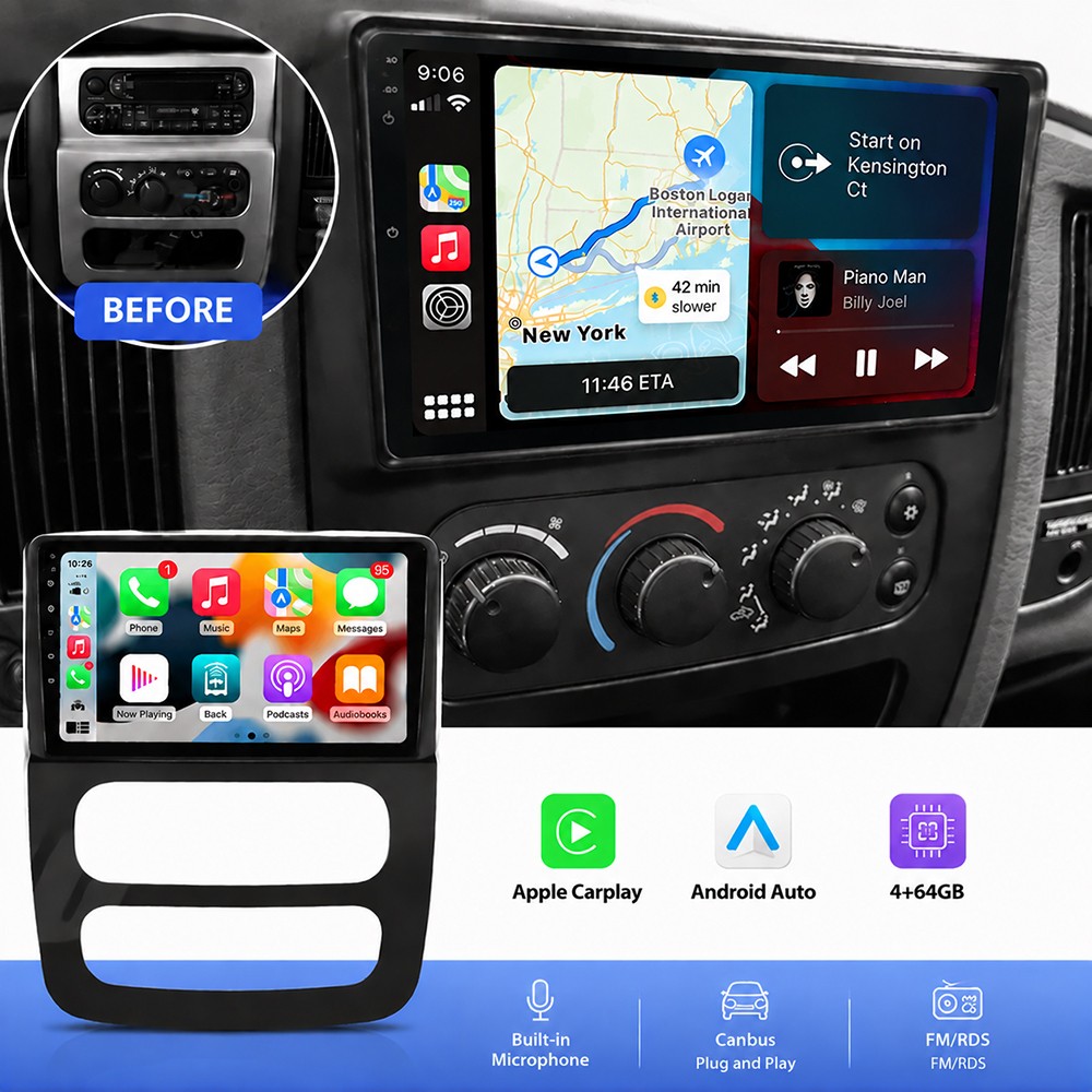 4+64GB For 2002-2005 Dodge Ram 1500 2500 3500 Android 15 CarPlay Car Radio GPS