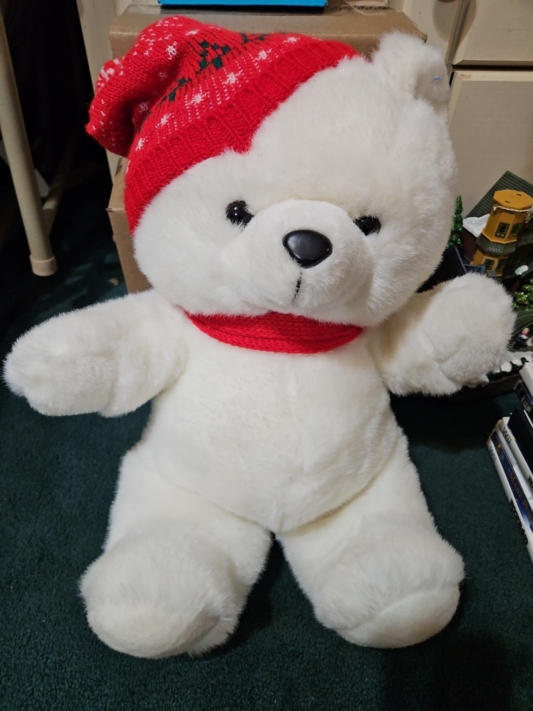KMART 1986 Plush Stuffed Christmas Santa White Bear Hat Scarf Fairview 20 Vtg KMART 1986 Plush Stuffed Christmas Santa White Bear Hat Scarf Fairview 20 Vtg