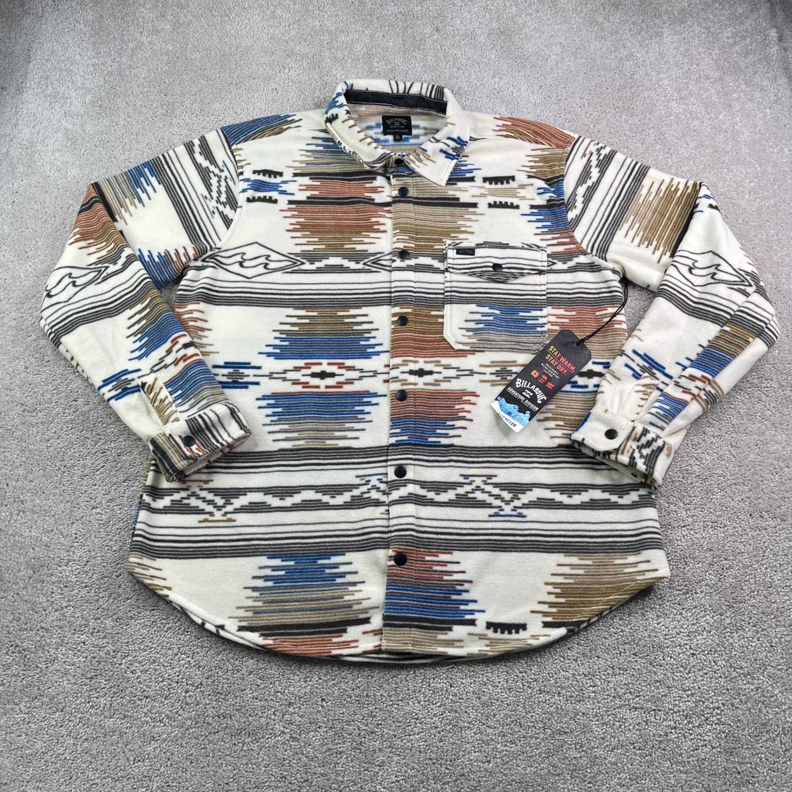 NEW Billabong Shirt Mens XL Tan Brown Southwestern Aztec Furnace Fleece Skater