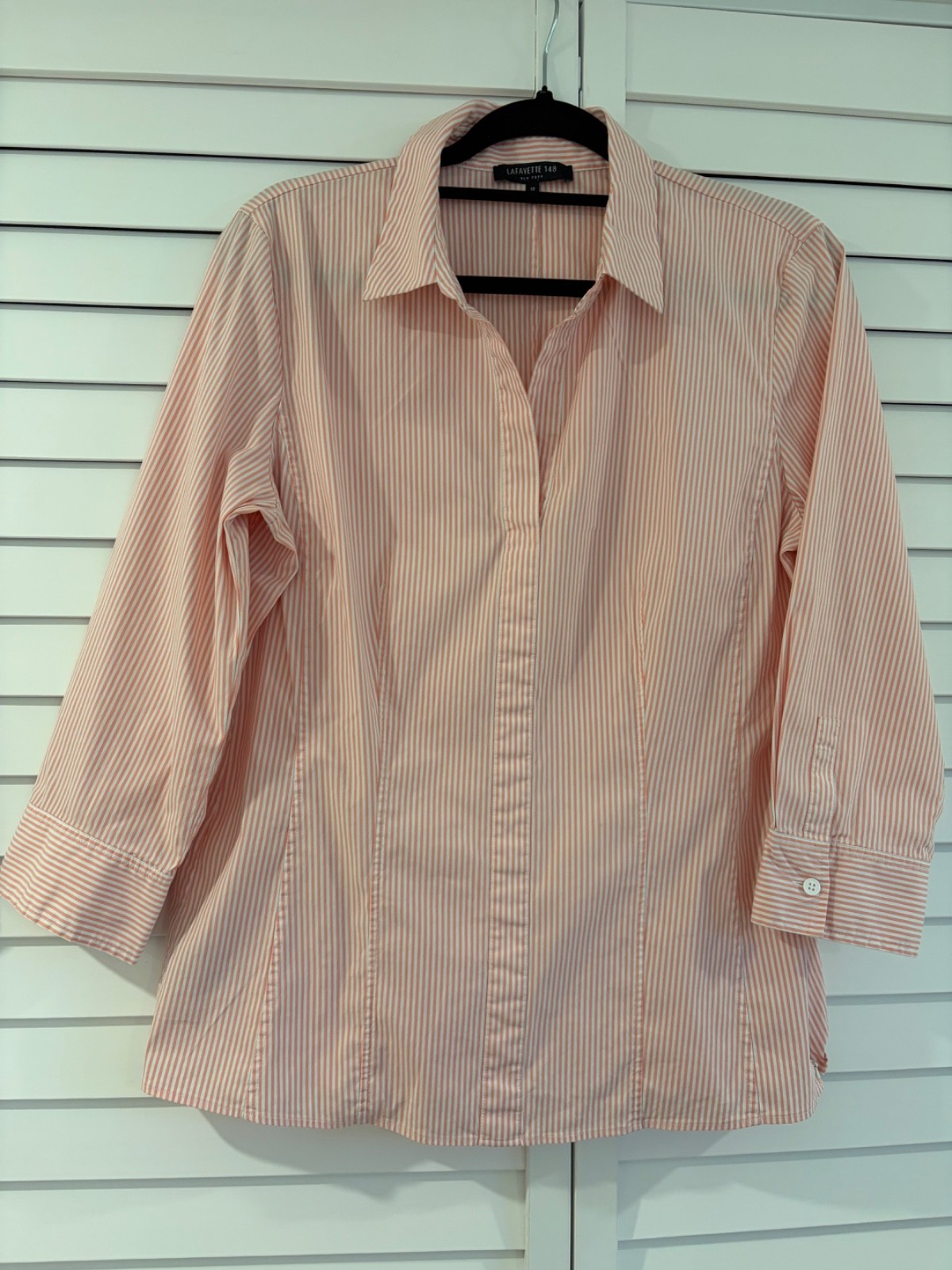 Lafayette 148 New York orange and white striped blouse size 12 Lafayette 148 New York orange and white striped blouse size 12