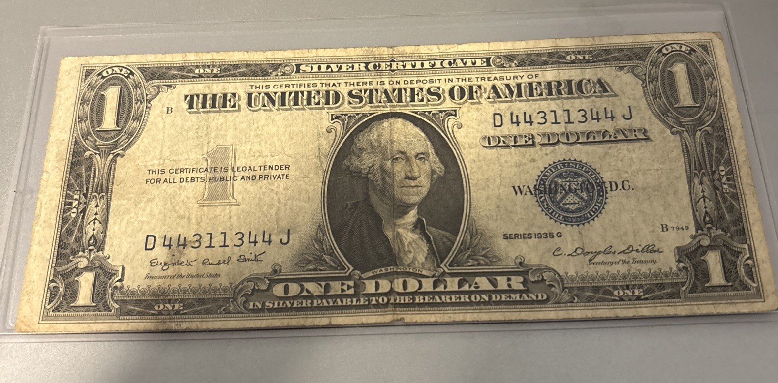 1935G No Motto $1 RADAR Silver Certificate 44311344 Fancy Serial 1935G No Motto $1 RADAR Silver Certificate 44311344 Fancy Serial
