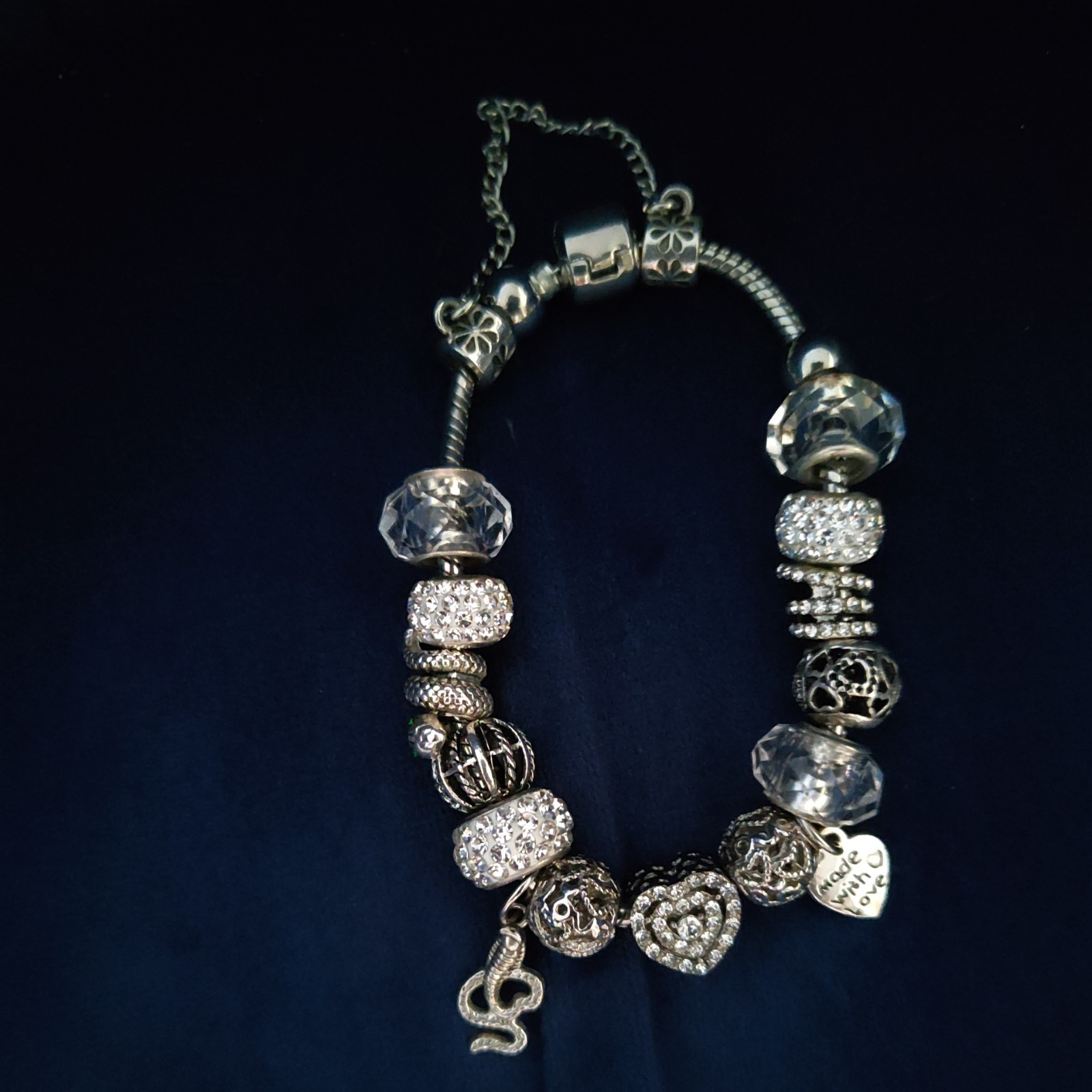 Silver Tone European Style Punk Snake Chain Charm Bracelet with Sparkly Beads Silver Tone European Style Punk Snake Chain Charm Bracelet with Sparkly Beads