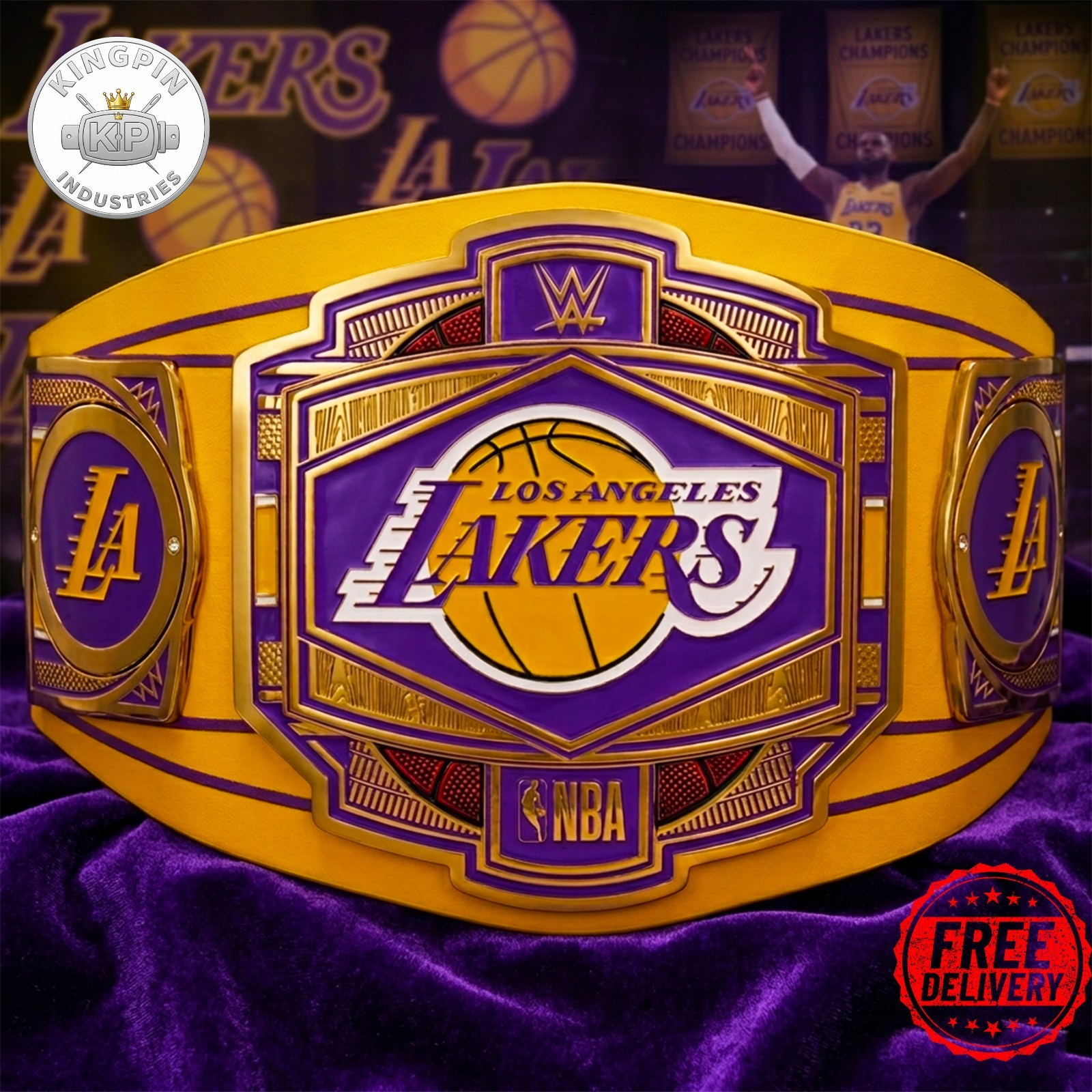 Los Angeles Lakers Legacy Championship Belt Replica Adult Size 2mm Brass Plates