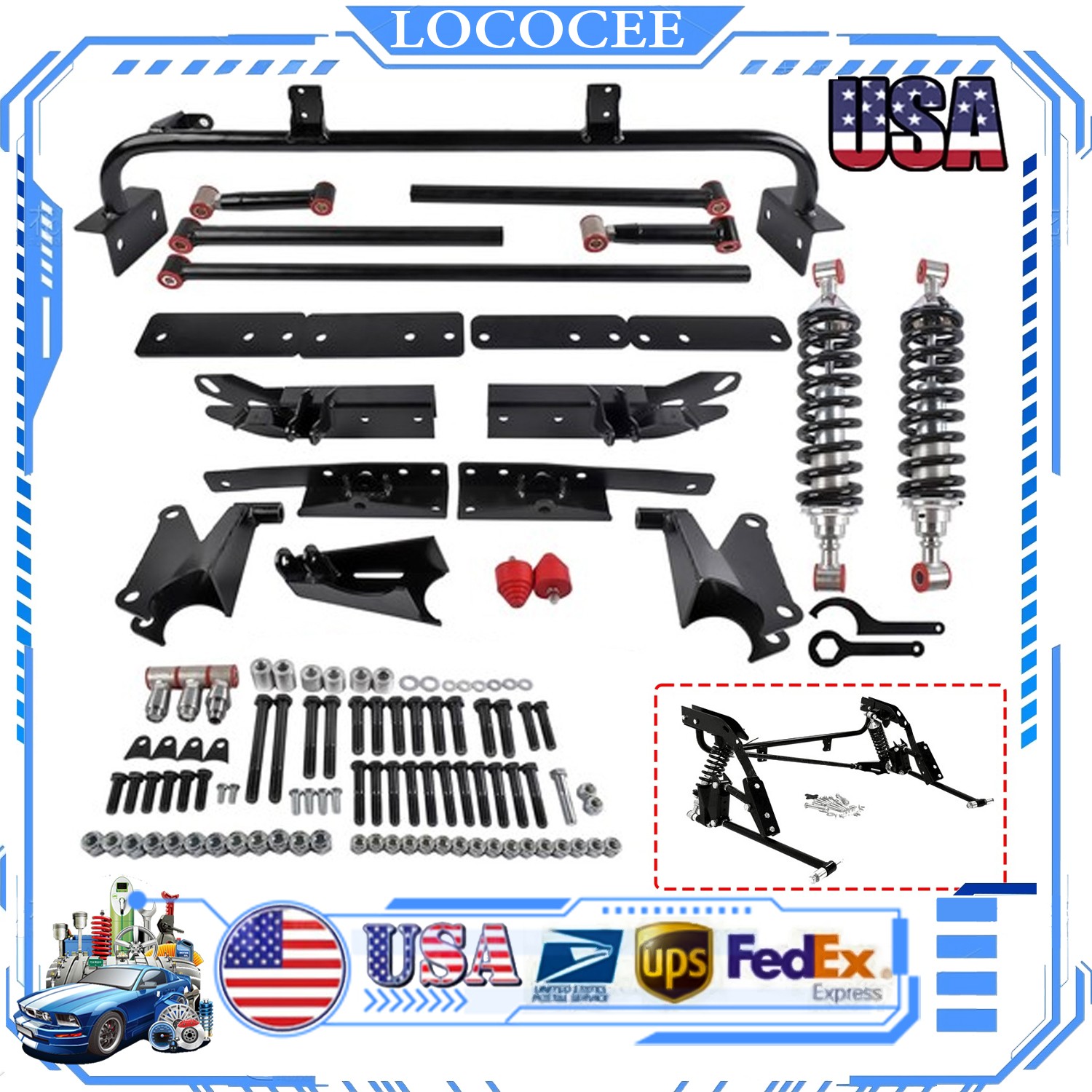 Specific Adjustable Rear 4-Link Kit w/Coilover For 1967-1969 Chevy Camaro SS Z28