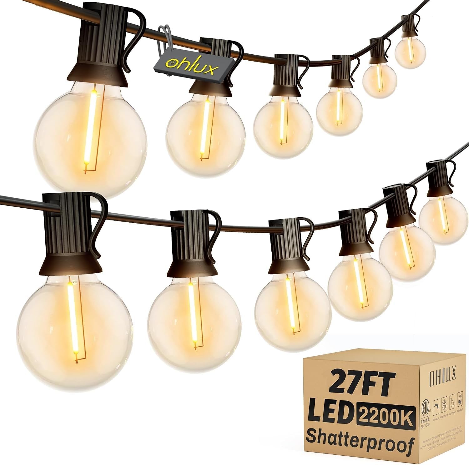 27FT LED Outdoor String Lights G40 Dimmable Patio Globe Bulbs 2200K Warm White 27FT LED Outdoor String Lights G40 Dimmable Patio Globe Bulbs 2200K Warm White
