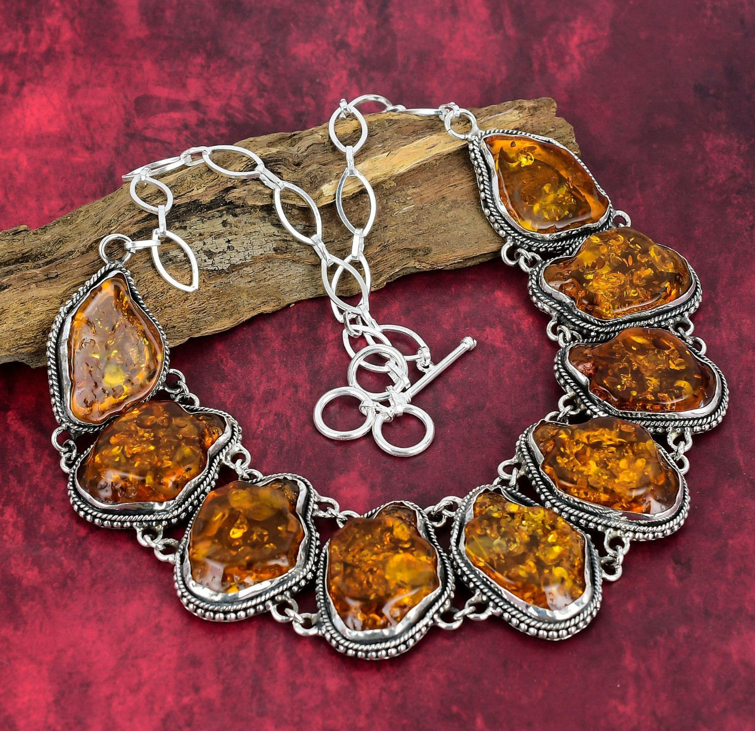 Designer Natural Baltic Amber Gemstone 925 Sterling Silver Necklace Jewelry
