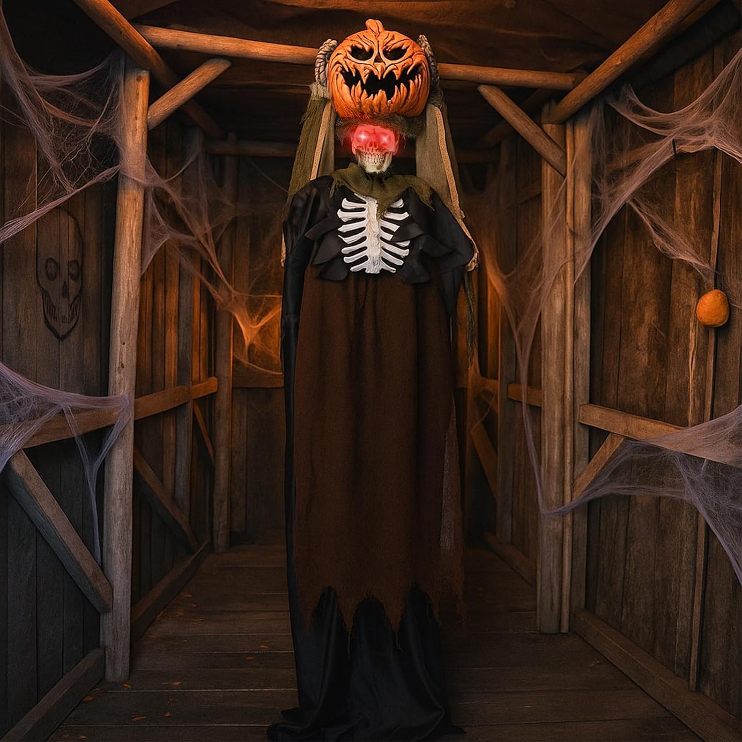 5.6 Ft Halloween Scary Decorations Outdoor,Life Size Animatronics Ghost with Pum