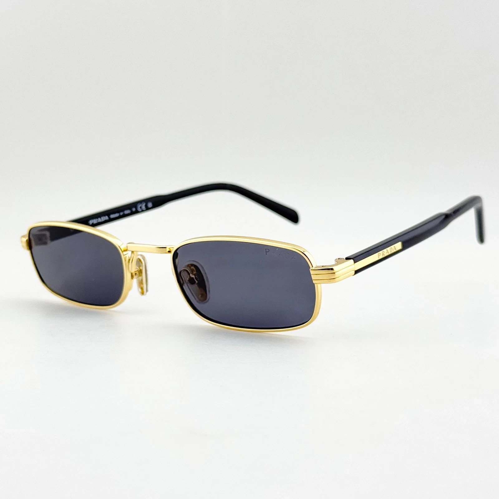 Prada PRB54S Gold Black Rectangular Sunglasses Dark Gray Lenses
