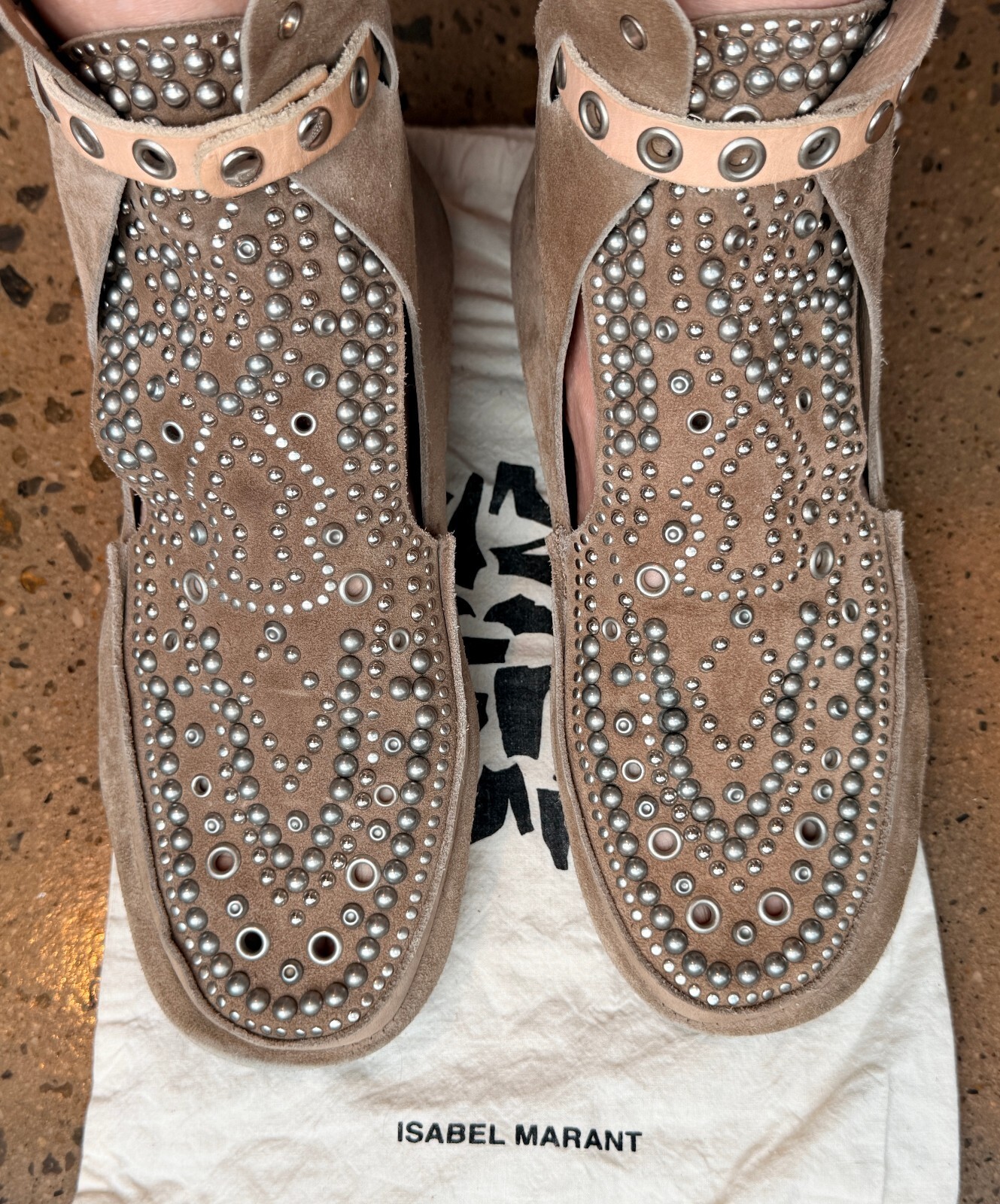 Isabel Marant Morley Taupe Suede Studded Moccasin Ankle Boots Rare - Size 39