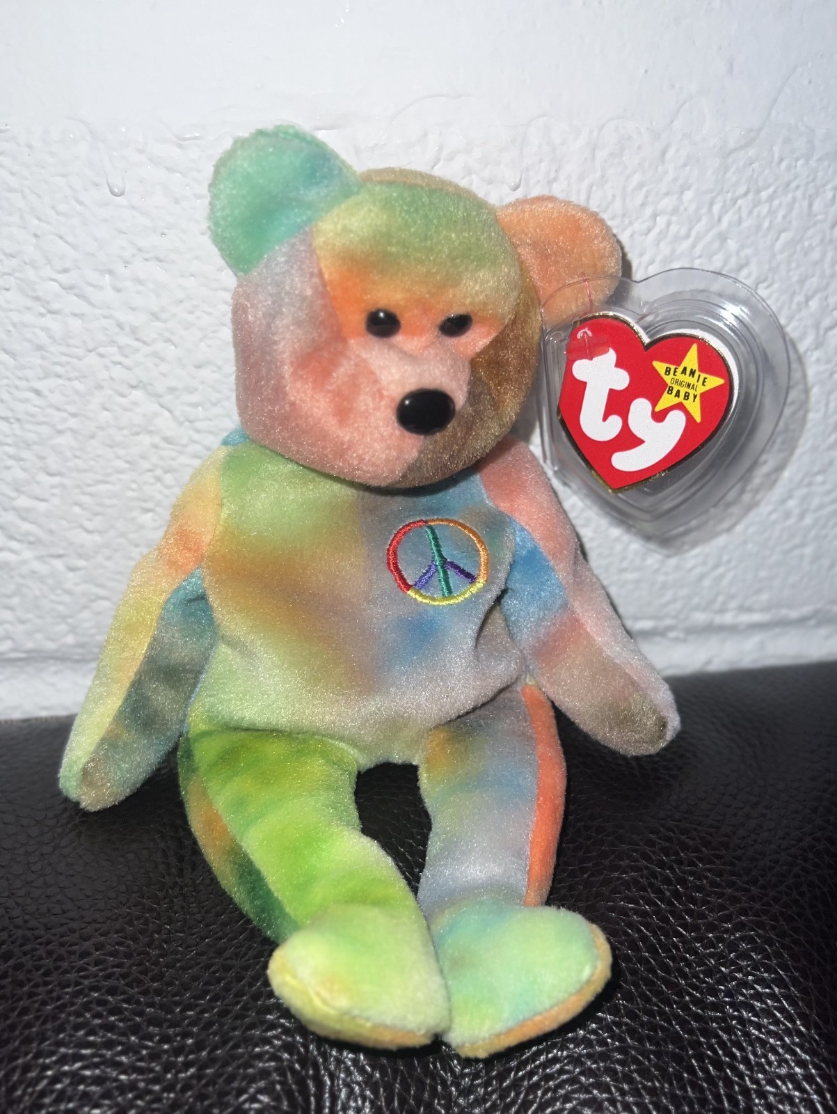 Authentic / Verified - Peace Bear - Beanie Babies : Peace Bear 1996 - Multicolor