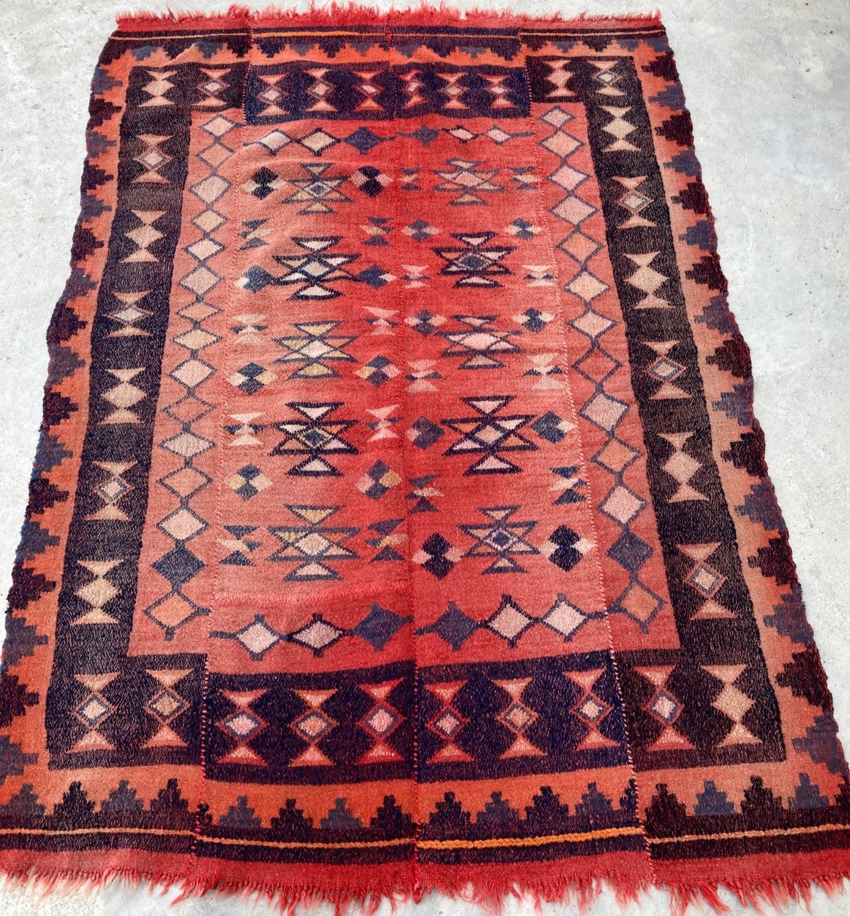 Vintage Handmade Geometric Traditional Wool Kilim Floor Rug 184x134 cm