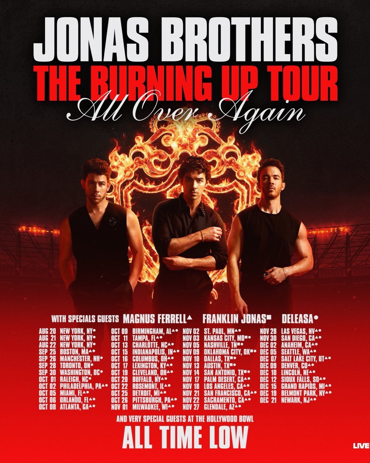 Jonas Brothers The Burning Up Tour All Over Again Tour 2026 Poster 