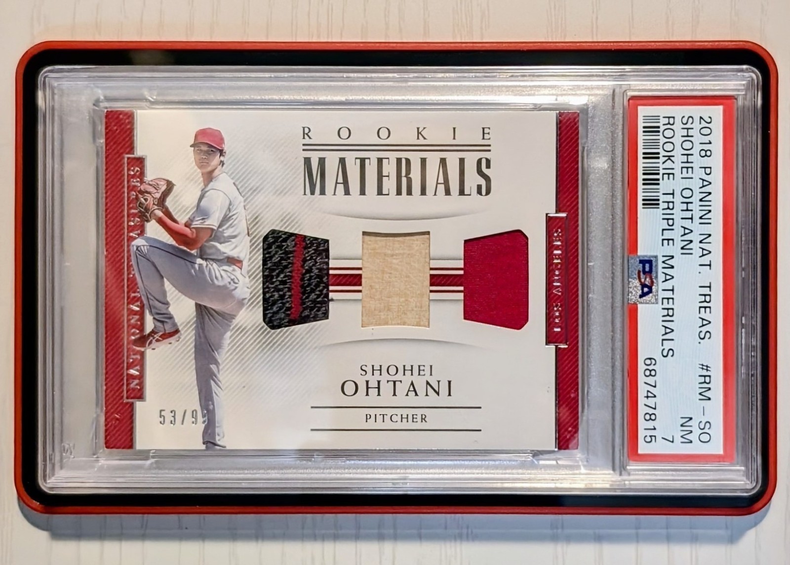 2018 Panini National Treasures SHOHEI OHTANI Rookie TRIPLE PATCH /99 PSA 7 POP 4