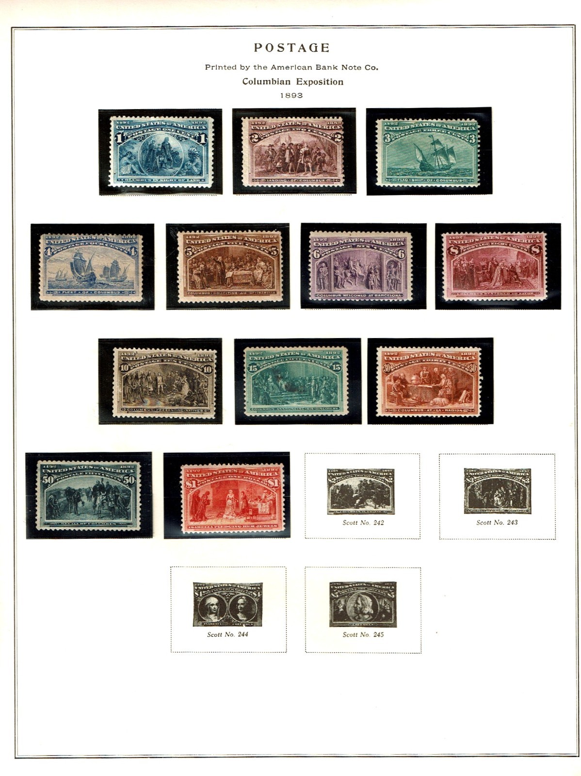 1893 U.S. COLUMBIAN EXPO  A BEAUTIFUL P/SET OF 12 Sc#237- M/NH/H See Note