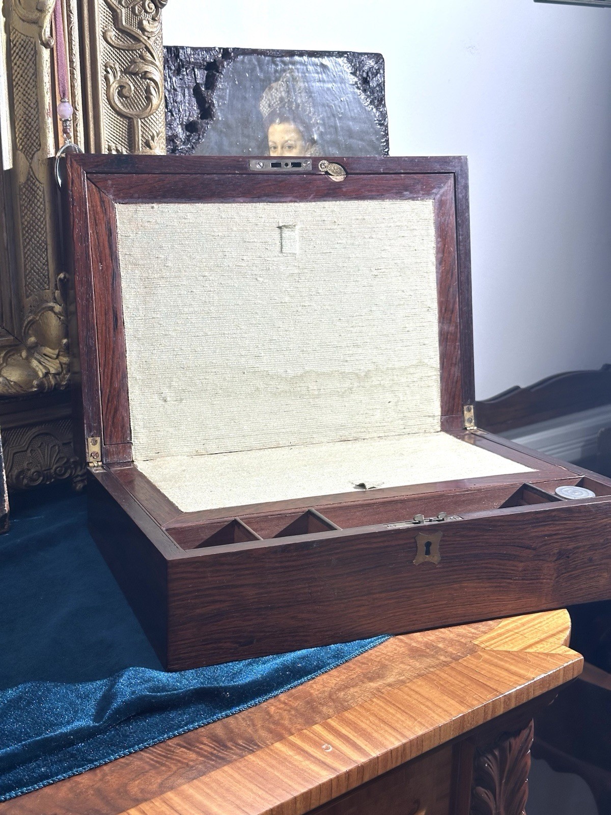 Antique Victorian Rosewood Writing Slope / Lap Desk with Inkwell  