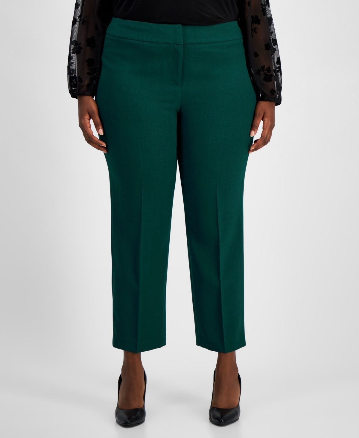 Kasper Plus Size Straight-Leg Pants Women\'s 20W Evergreen Solid Zip Hook & Bar