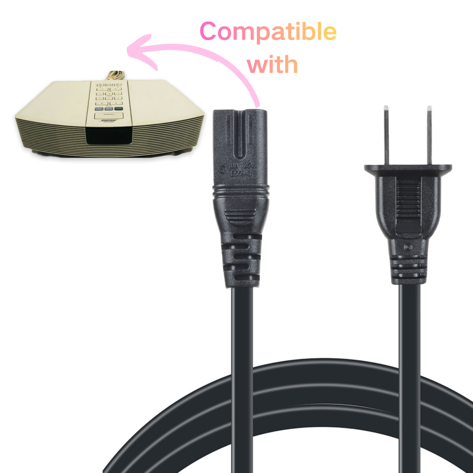 UL 5ft Power Cord Cable For Bose Wave Radio AWR1RW AWRCC1 AWRCC2 AWR1B2 AWR1B1
