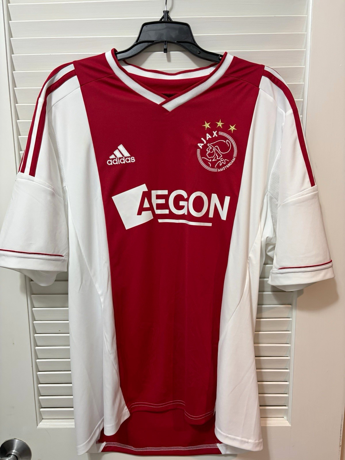 adidas AFC Ajax Amsterdam Men\'s Soccer Jersey AEGON Red/White Size Large L adidas AFC Ajax Amsterdam Men\'s Soccer Jersey AEGON Red/White Size Large L