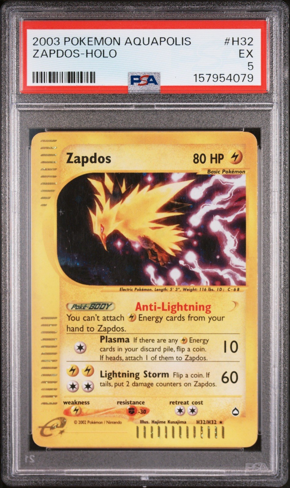 2003 POKEMON AQUAPOLIS #H32 ZAPDOS-HOLO PSA 5 2003 POKEMON AQUAPOLIS #H32 ZAPDOS-HOLO PSA 5