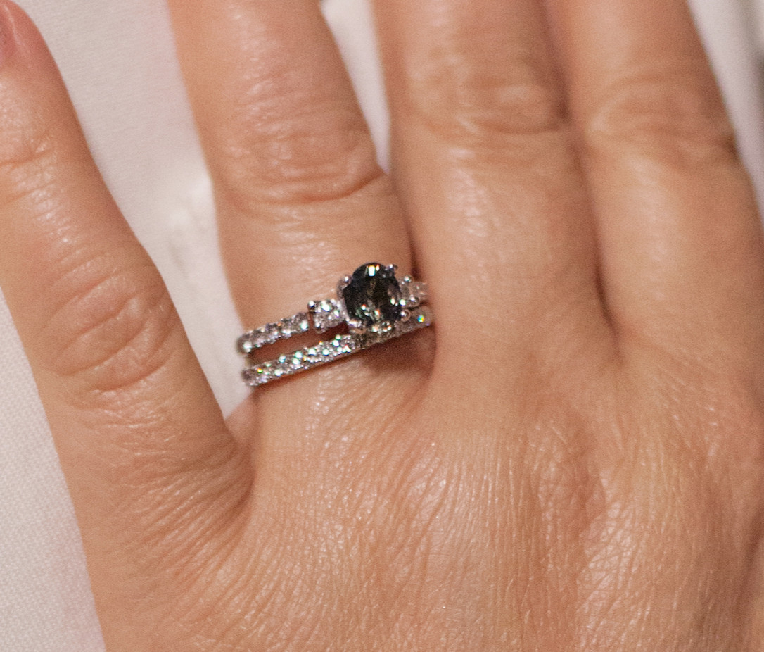 GIA Certified 14K WHITE GOLD NATURAL ALEXANDRITE AND DIAMOND RING SET