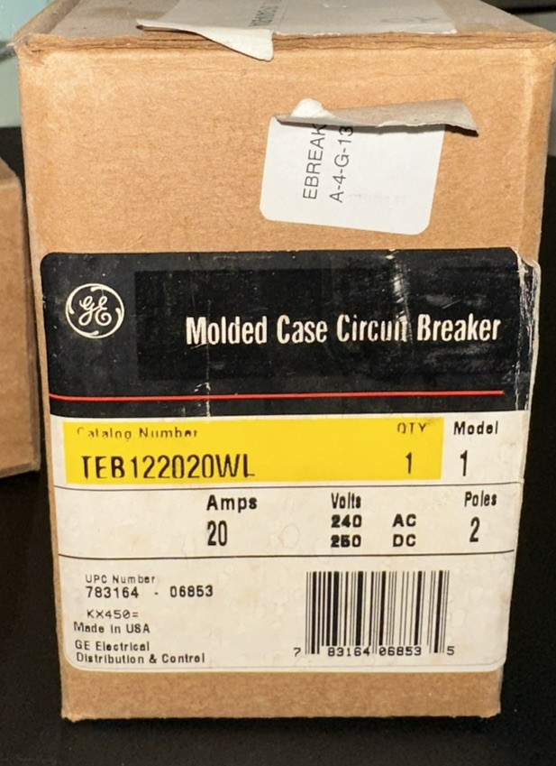 TEB122020WL GE 2 pole TEB 20 Amp Circuit Breaker TEB122020WL GE 2 pole TEB 20 Amp Circuit Breaker