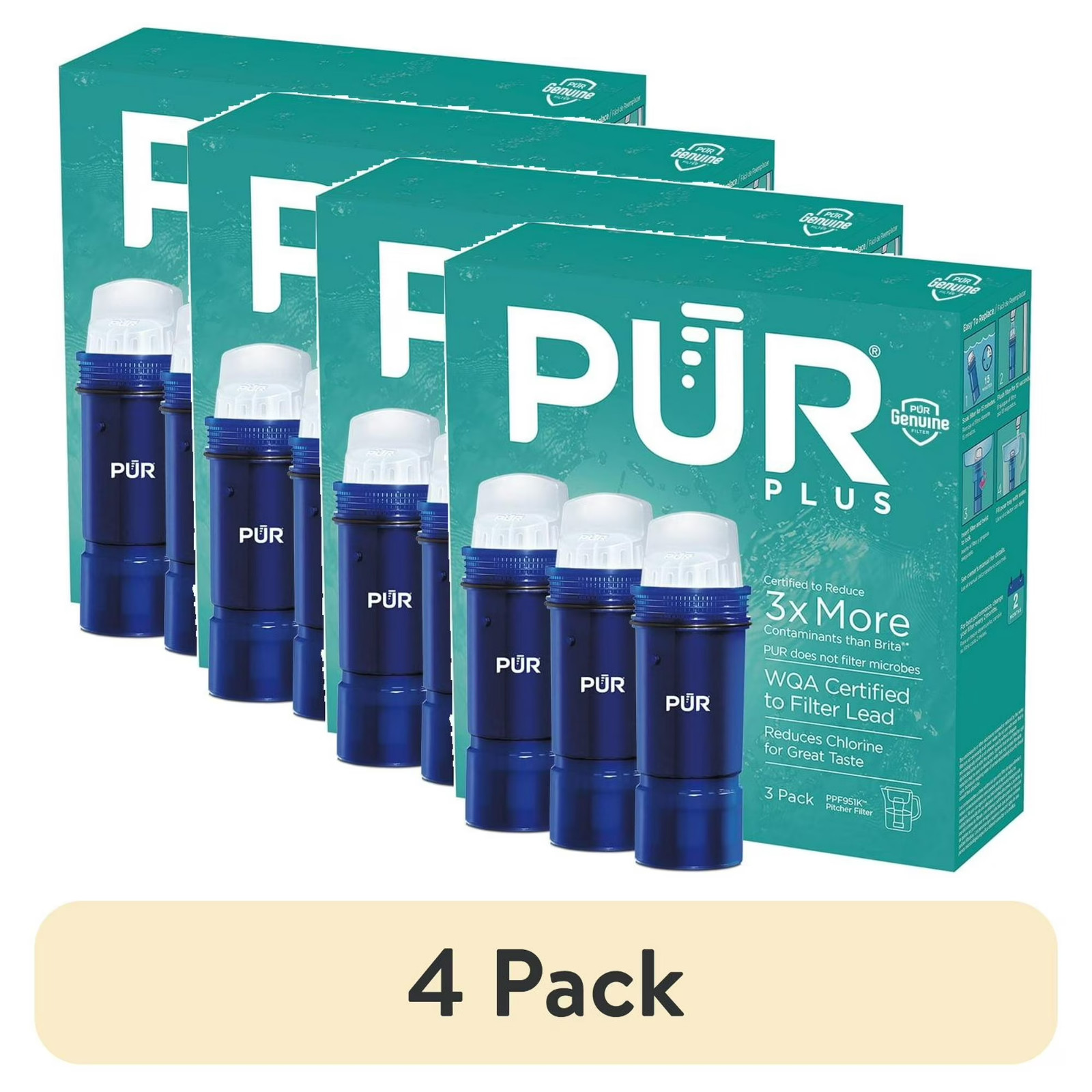 (4 pack) PUR PLUS Replacement Water Filters with Lead Reduction, 3 Pack..... (4 pack) PUR PLUS Replacement Water Filters with Lead Reduction, 3 Pack.....