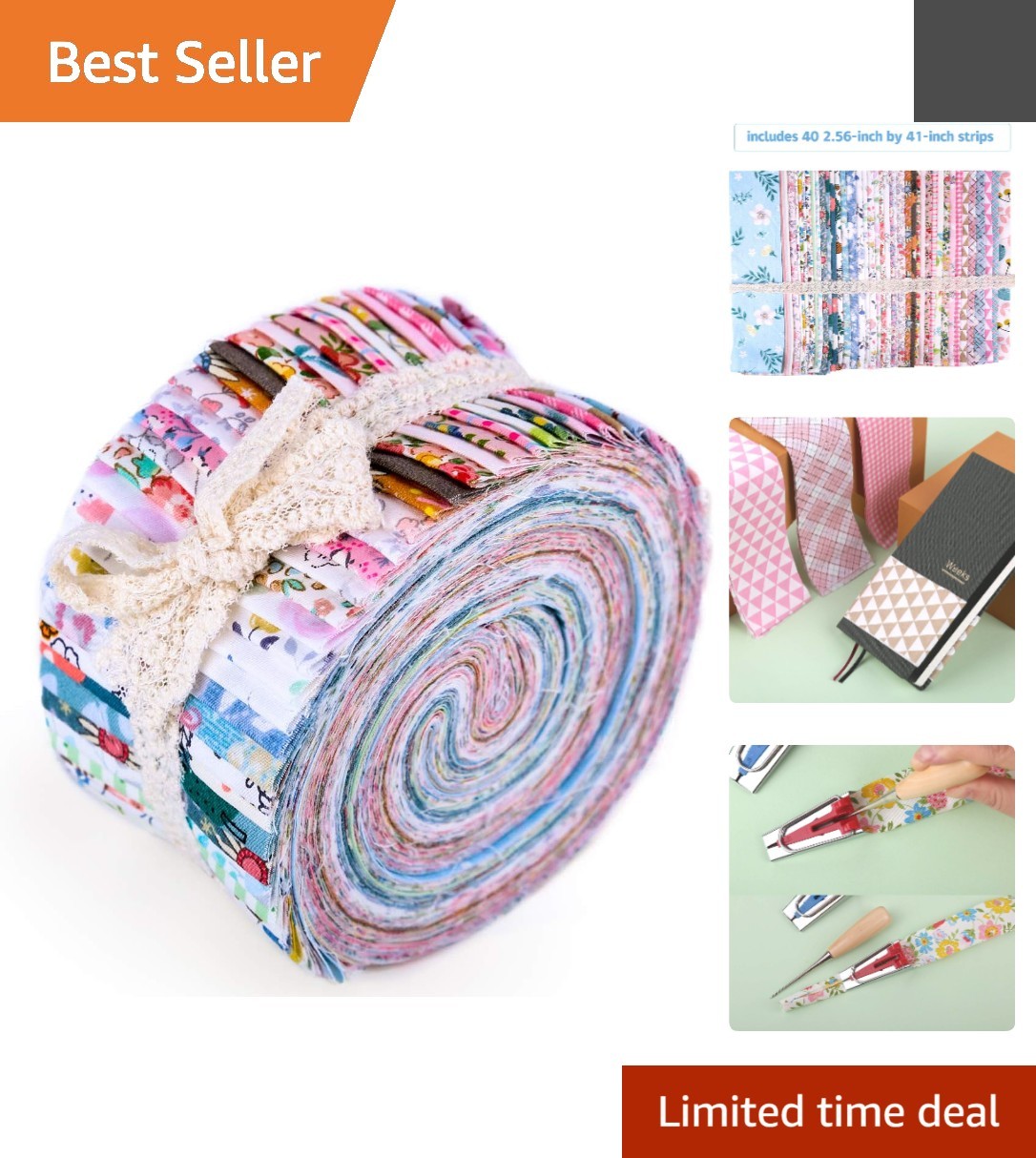 Machine Washable 40-Piece Jelly Roll Fabric - Flawless for Patchwork Designs