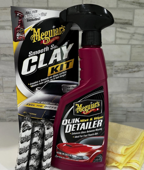 NEW Meguiar\'s Smooth Surface Clay Kit 3 Premium Clay Bars 16oz Quik Detail Spray
