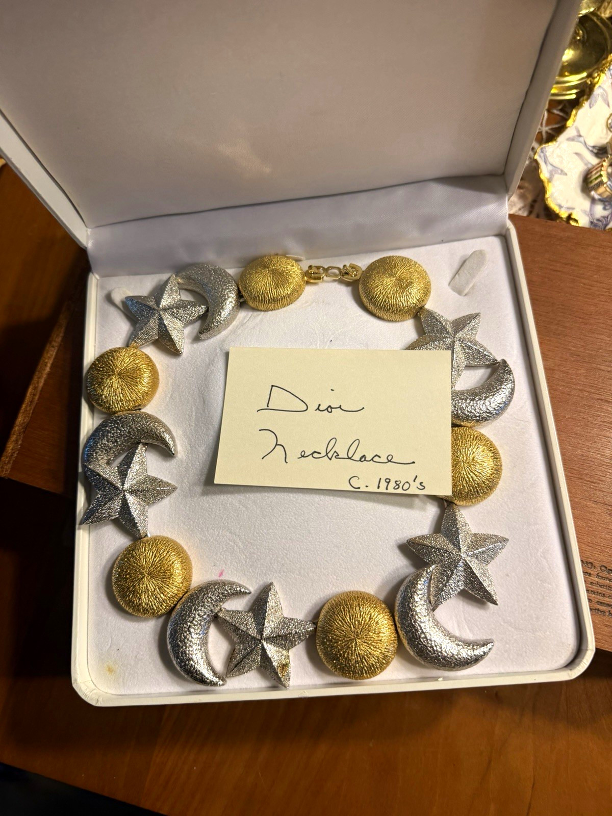 Dior Vintage 1980s Celestial Moon Star Statement Link Necklace Gold Silver Dior Vintage 1980s Celestial Moon Star Statement Link Necklace Gold Silver