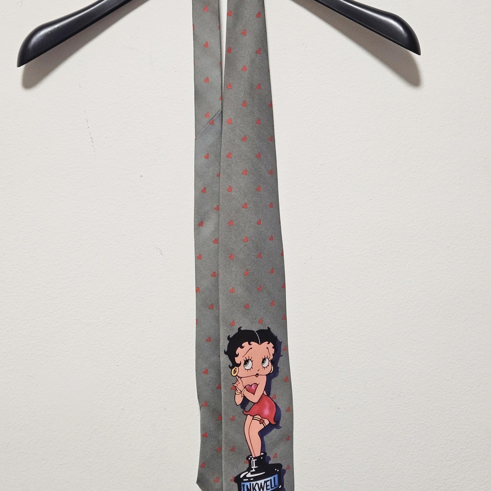 Vintage 1994 Ralph Marlin Betty Boop Inkwell Silk Novelty Tie Grey Hearts Vintage 1994 Ralph Marlin Betty Boop Inkwell Silk Novelty Tie Grey Hearts