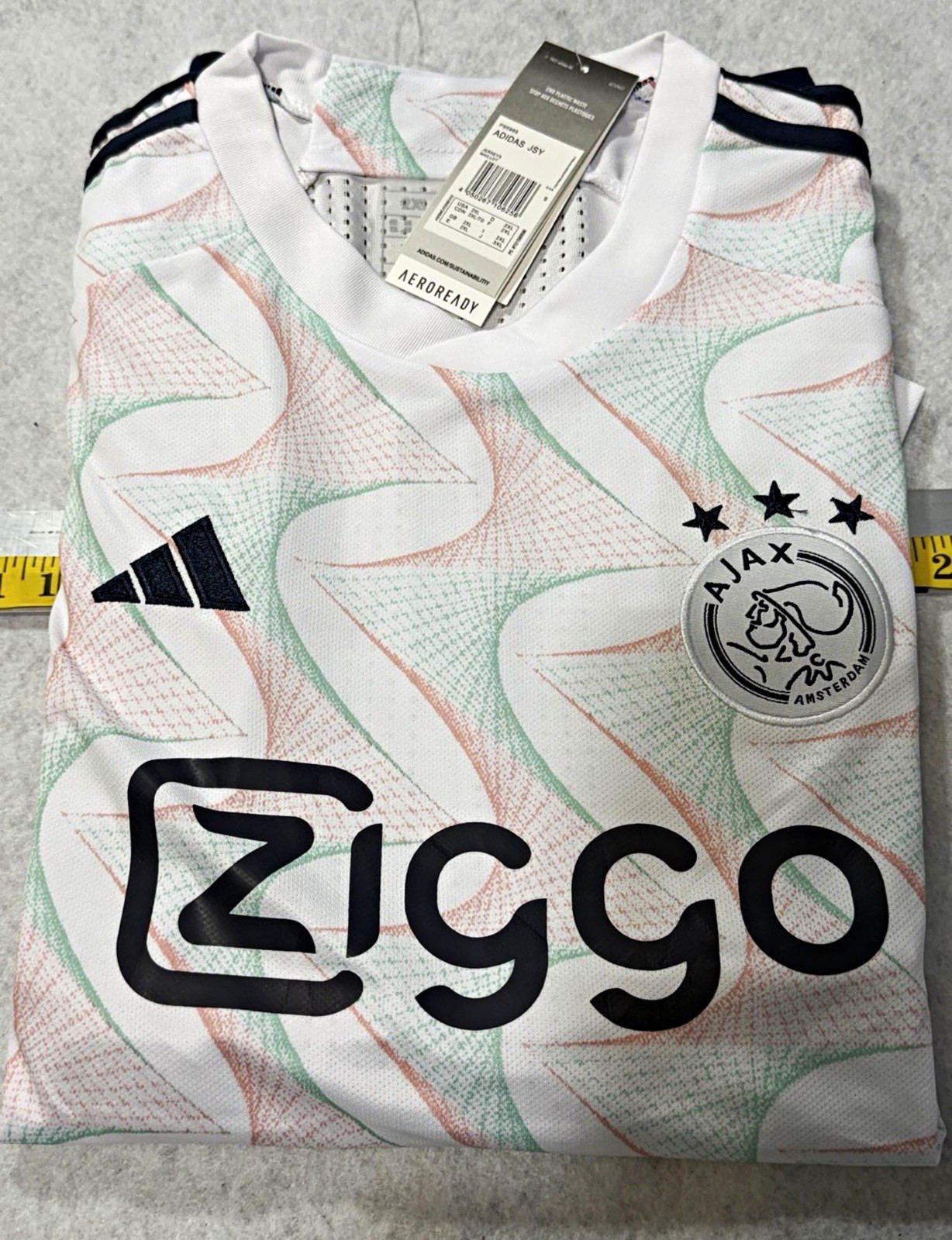 2023/24 adidas Ajax Amsterdam Soccer Jersey White/Navy Ziggo Rep w/shorts 2023/24 adidas Ajax Amsterdam Soccer Jersey White/Navy Ziggo Rep w/shorts