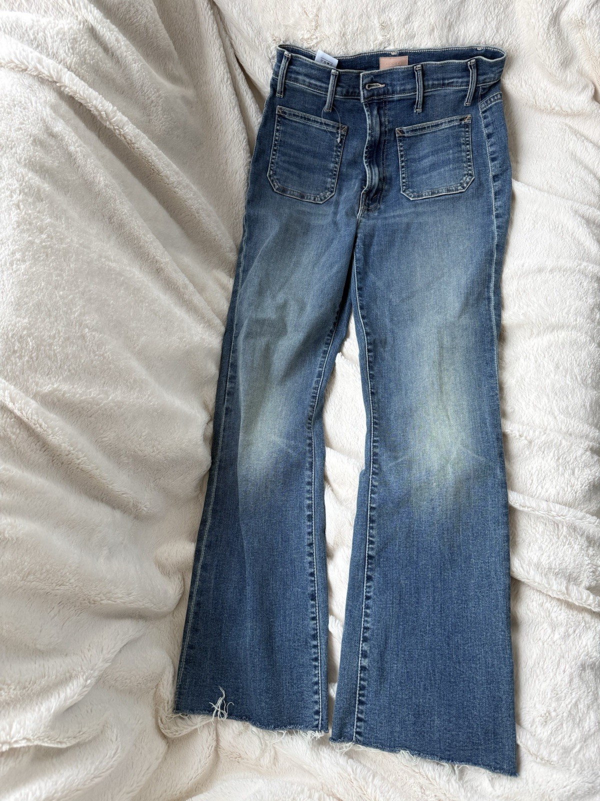 NWOT $248 Mother Jeans Hustler Patch Pocket Ankle Fray Healing Jar Sz 28