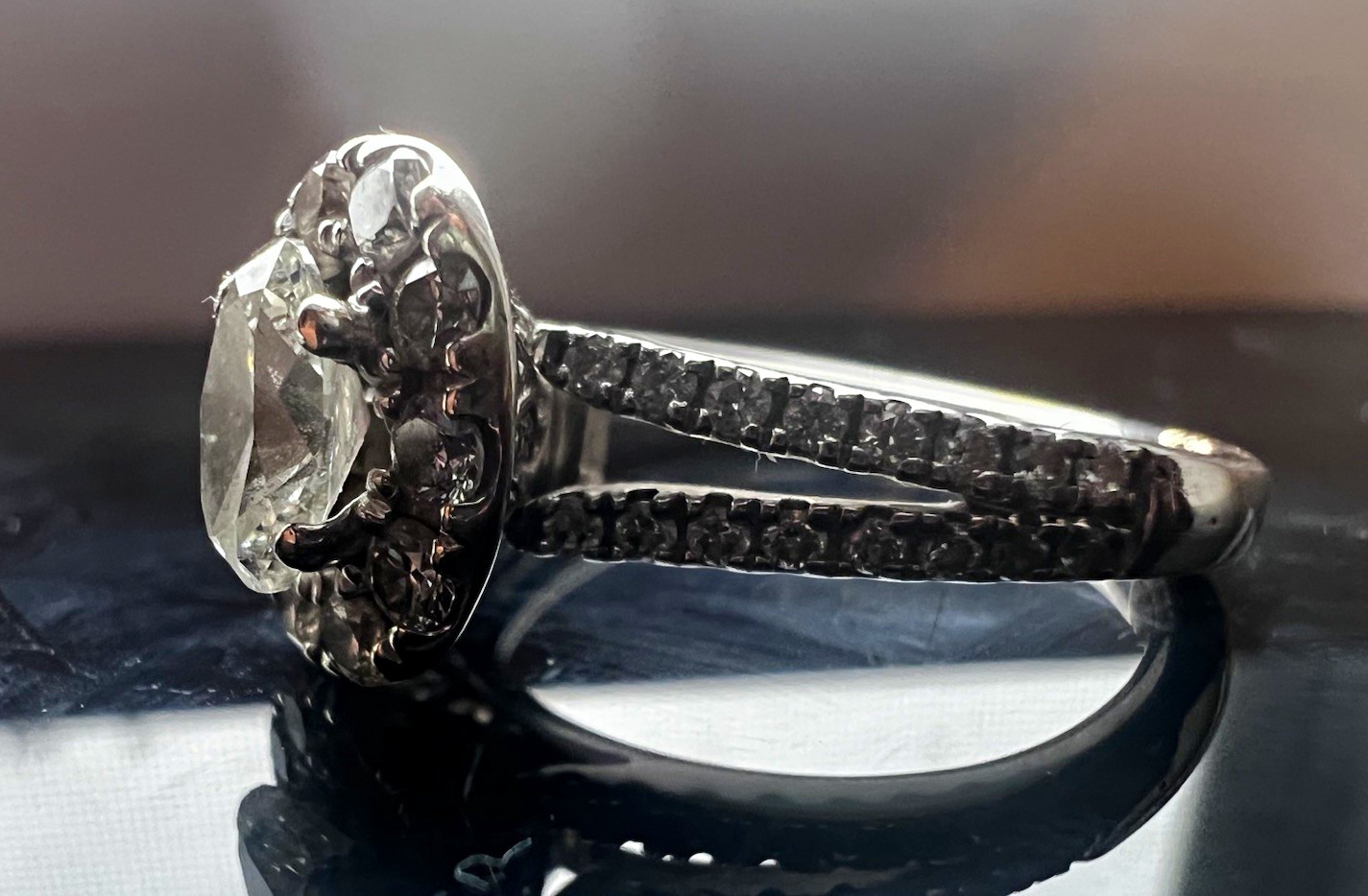 PNINA TORNAI 1-1/8ct Natural Diamond Engagement Ring 14K White Gold Oval Halo