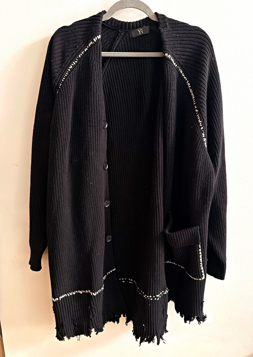 Y\'s Yohji Yamamoto Black Knit Blazer Cardigan Contrast Stitch Size 2 / US S/M