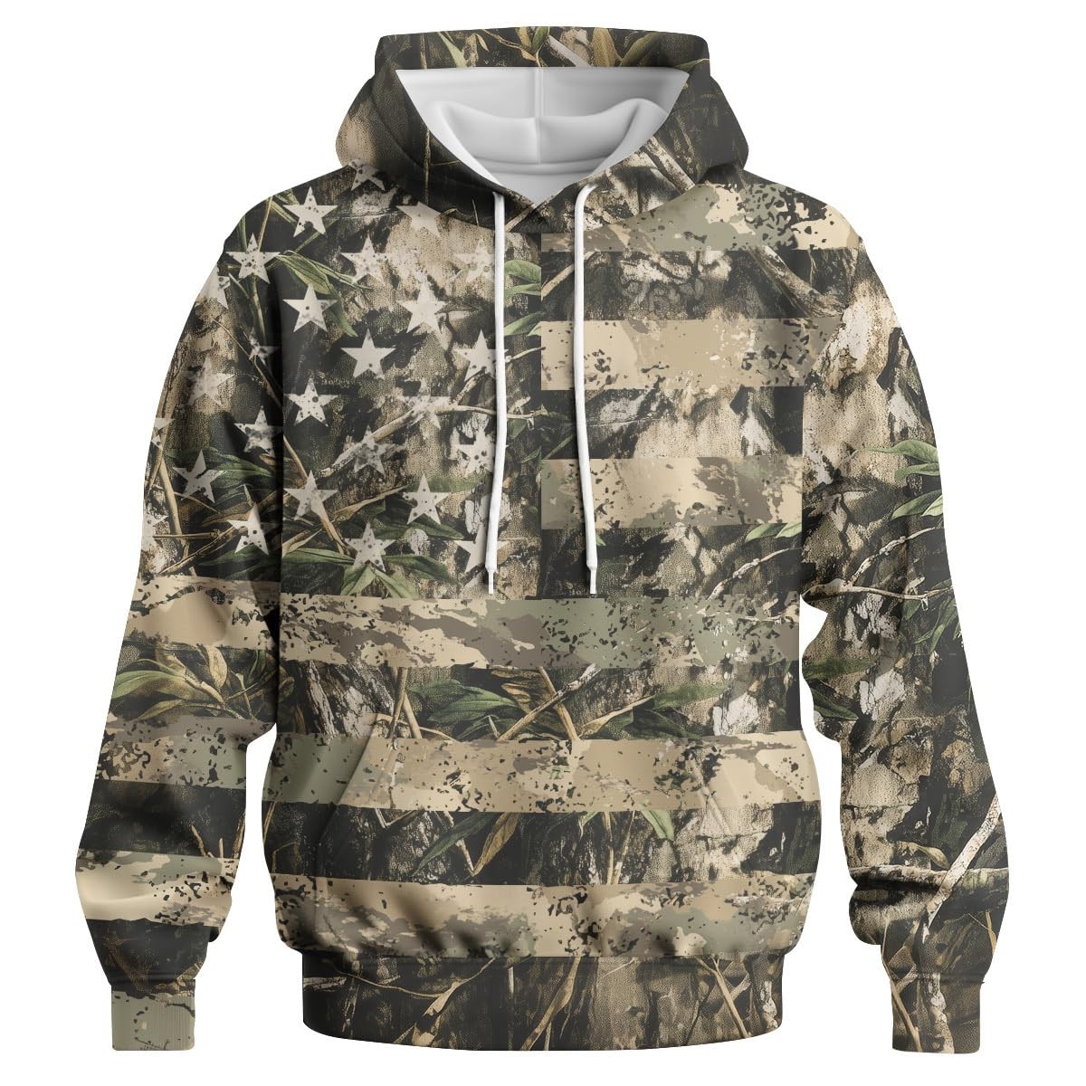 Men\'s American Flag Camo Hoodie Patriotic Hunting Outdoor Pullover Sweatshirt XL