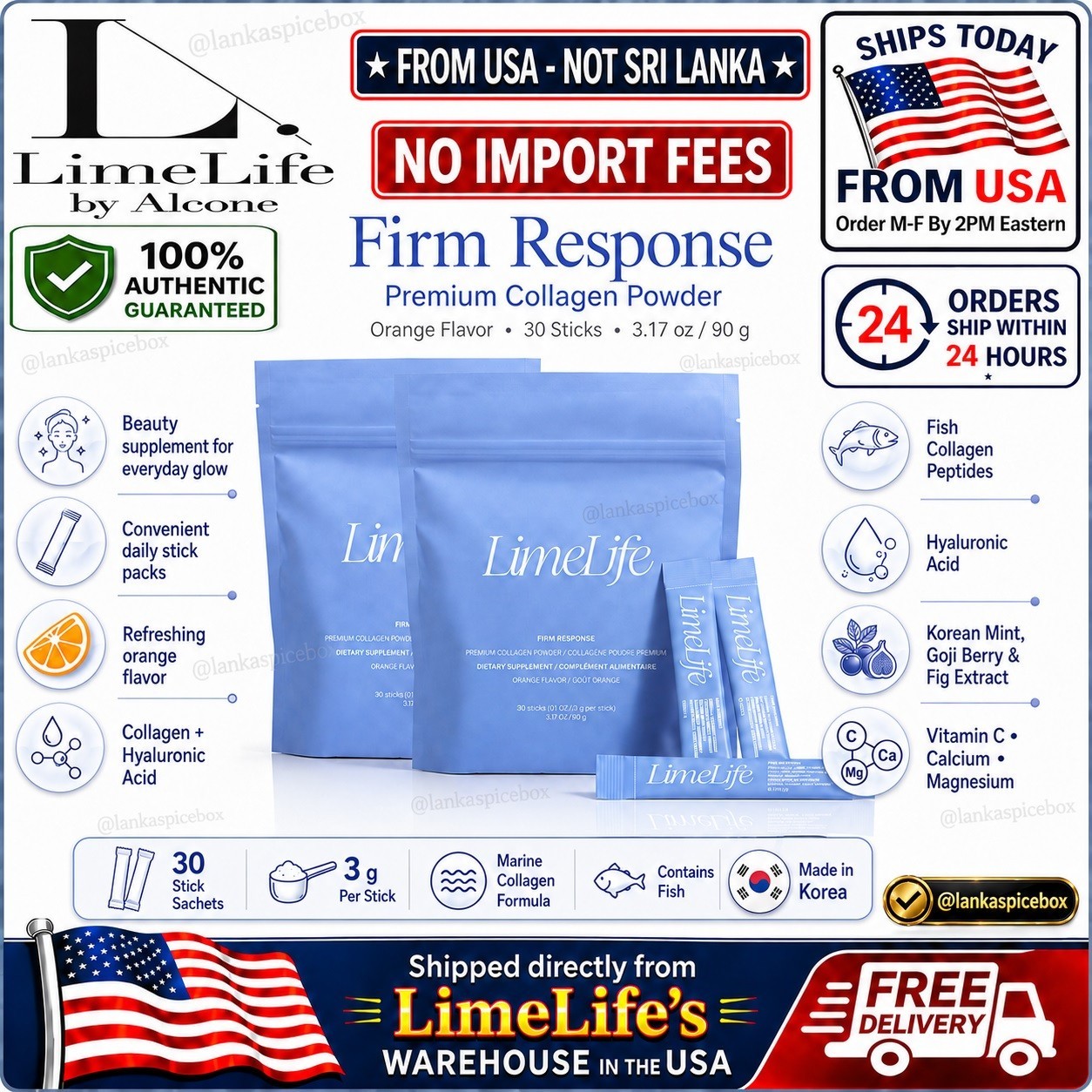 LimeLife Firm Response Collagen Powder Orange 60 Sticks 2 Pack NEW🚚From USA🚚