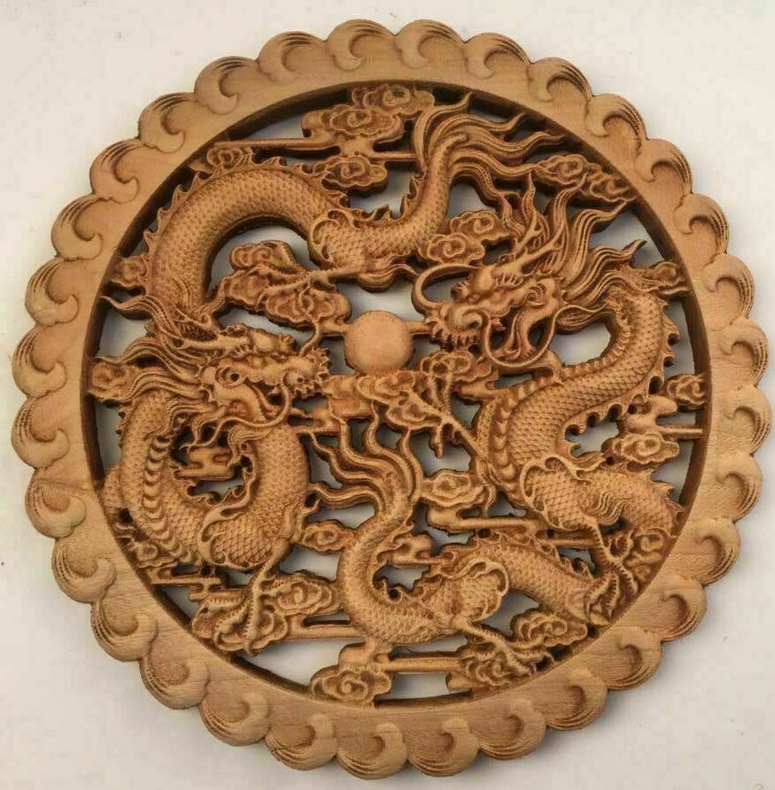 26.5cm Dongyang Wood Carving Hand Carved Dragon Statue Sculpture Plate Decor 26.5cm Dongyang Wood Carving Hand Carved Dragon Statue Sculpture Plate Decor