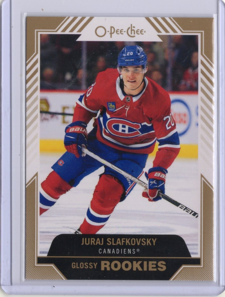 2022-23 UD Series 2 #R-20 Juraj Slafkovsky O-Pee-Chee Glossy Rookies Gold Fire